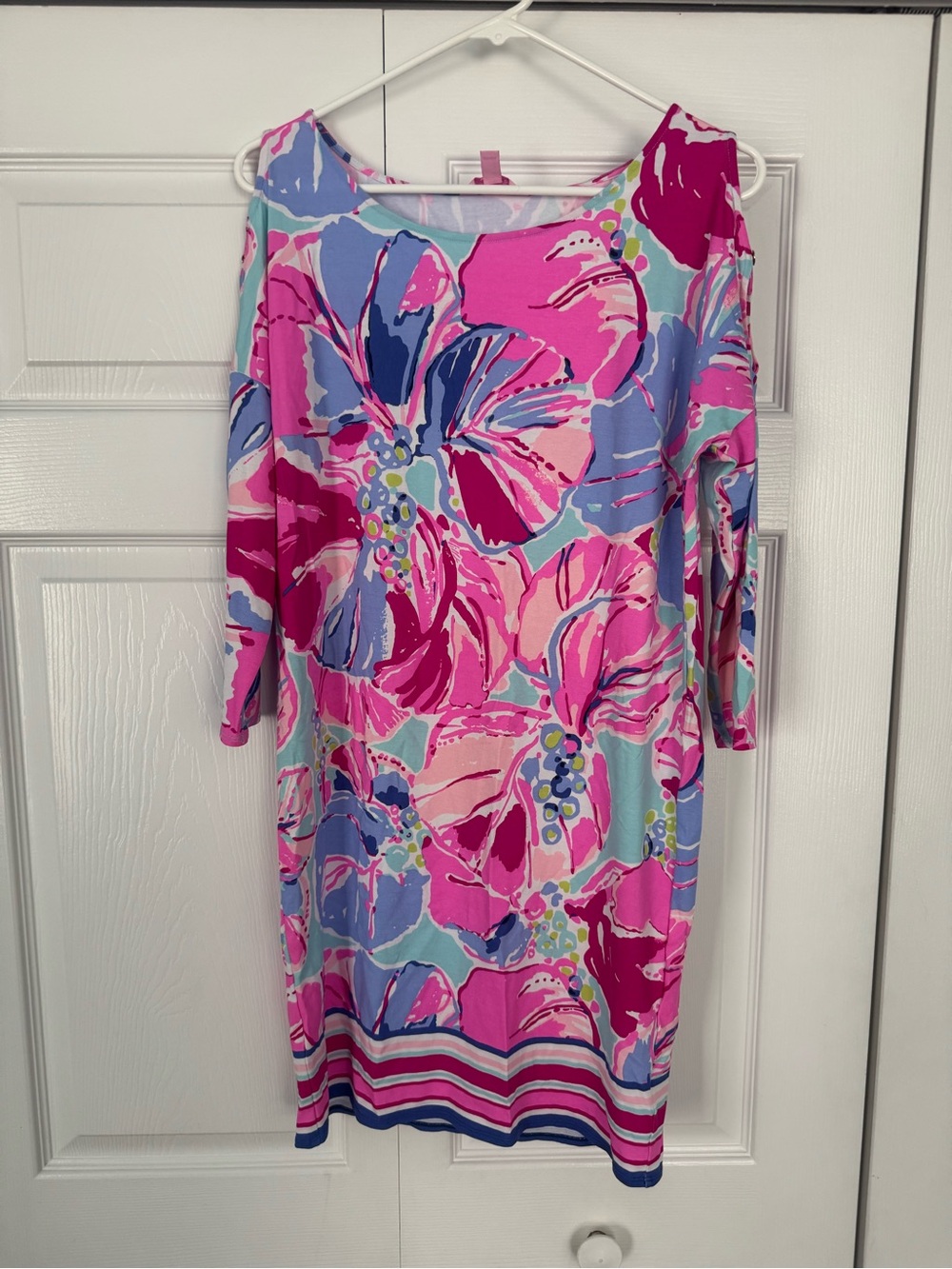 Lilly Pulitzer Pink, Blue & Lavender Floral Midi Dress